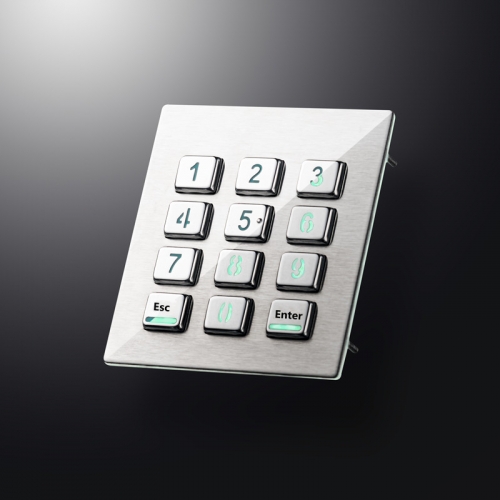 Acier inoxydable IP65 12 touches 3x4 rétro-éclairé clavier numérique à matrice numérique en métal pour système de contrôle d&#39;accès téléphonique industriel
