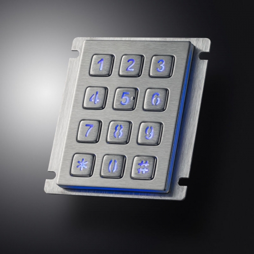En plein air 12 touches 3X4 matrice ATM contrôle d&#39;accès de kiosque CNC industriel LED rétro-éclairé rétro-éclairage clavier numérique en métal